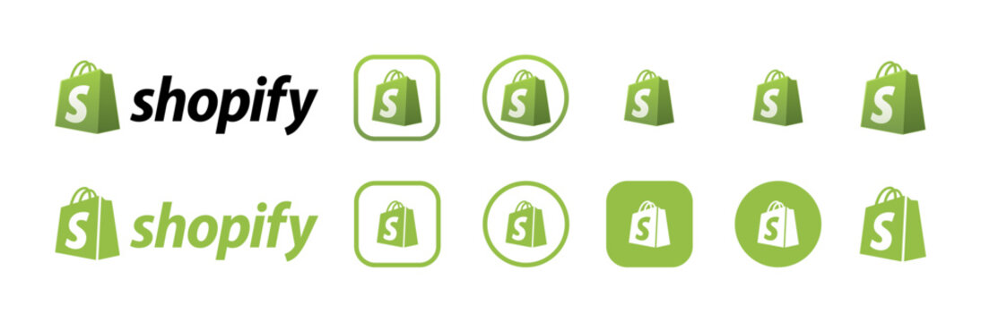 Set of vector shopify social network icons on transparent background. EPS and PNG images.