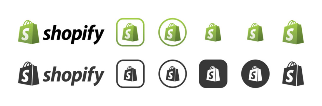 Set of vector shopify social network icons on transparent background. EPS and PNG images.