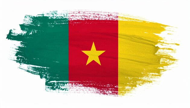 Cameroon National Flag Artistic Grunge Brush Stroke Design