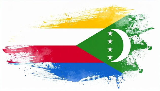Comoros National Flag Artistic Grunge Brush Stroke Design