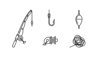 Fishing line vector icon set with editable strokes isolated on white background © Boloram