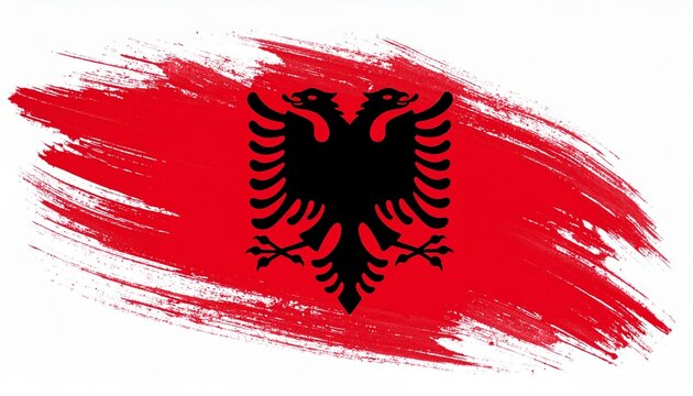 Albania National Flag Artistic Grunge Brush Stroke Design