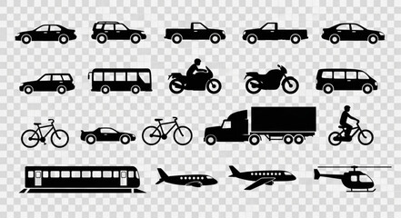 Collection of Transportation Silhouettes on Transparent Background. © Ena