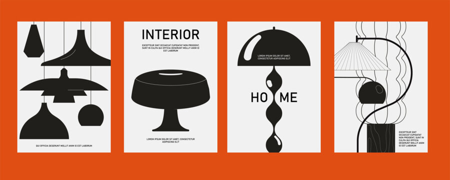 Lamp store, advertising poster design. Interior lighting and illumination shop, promotion banner, flyer template with modern style light decor. Marketing promo card. Flat vector illustration