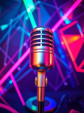 Abstract sonic canvas; sharp angles meet vibrant beats, mic as focal point ,  abstract,  microphone