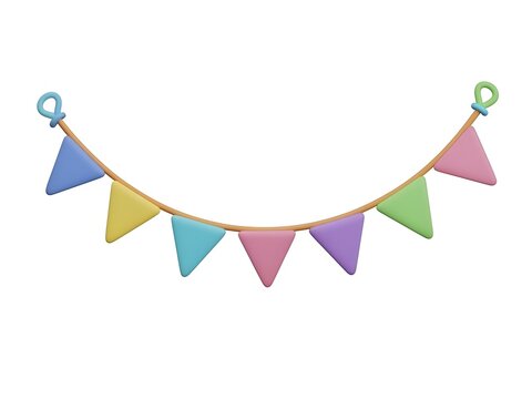 3D bunting garland with colorful triangular flags, festive party decoration 3D valentie's