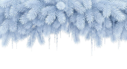 Frosted Pine Branches with Icicles