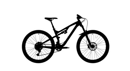 Fototapeta premium Mountain bike black silhouette vector illustration, full suspension MTB, isolated on white