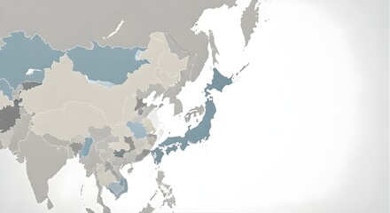Detailed Map of East Asia with Highlighted Countries and White Space for Text.