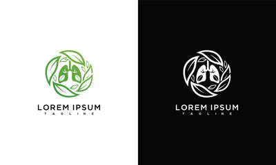 Fototapeta premium Green Lungs Logo with Leaves Natural Respiratory Health Wellness Symbol Eco Medical Care Design.