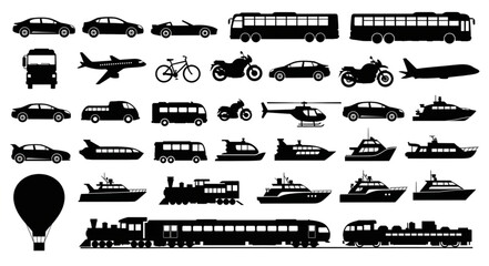 Collection of Transportation Silhouettes Vector Art. © kolek
