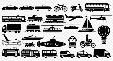 Collection of Transportation Silhouettes Vector Art. © kolek