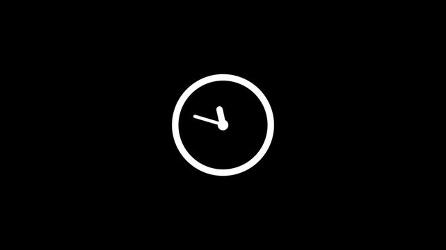 Digital clock icon animation, analog new clock icon animation. wall clock simple design on black background.