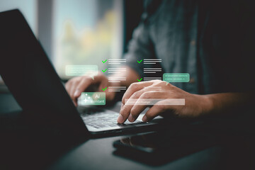 Person working on laptop with AI assistant and command prompt interface on a dark desk