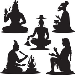 Silhouette of people from different cultures sitting in various poses