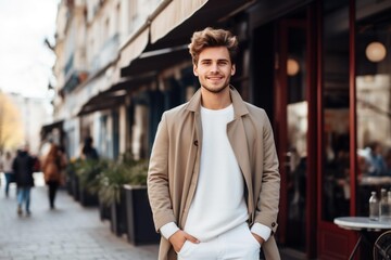 Obraz premium Young stylish man smiling and posing on an urban street