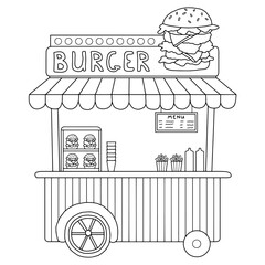 Burger stand isolated graphic black white sketch illustration vector