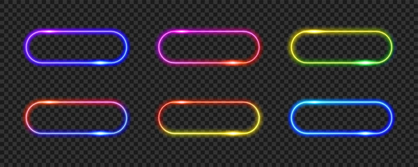 Vector glowing frame collection. Text box set in different colors. Rectangle buttons with neon effect and transparency