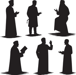 Silhouettes of people in robes talking and reading gestures