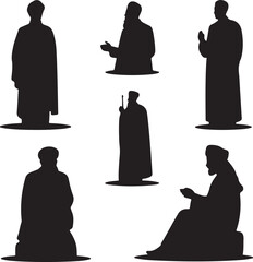 silhouettes of people in various poses and outfits standing or sitting