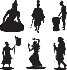 Silhouettes of various people in different poses and activities