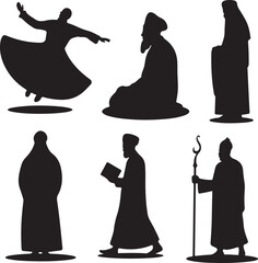 whirling dervish silhouettes in various traditional poses and attire