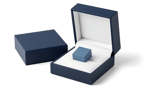 A blue ring box with a small blue box inside on a white background.