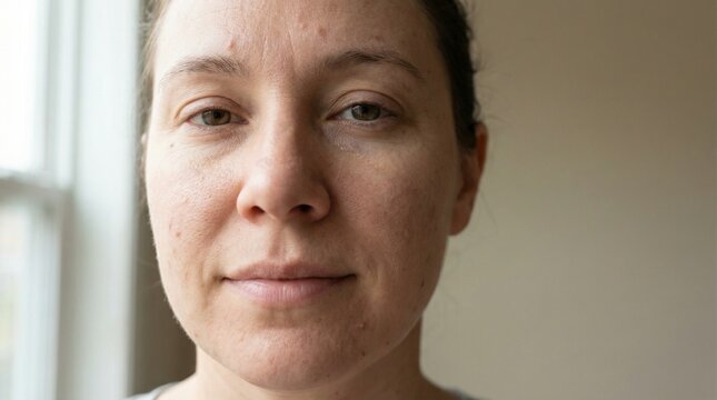 Adult woman portrait with calm and honest mood indoors