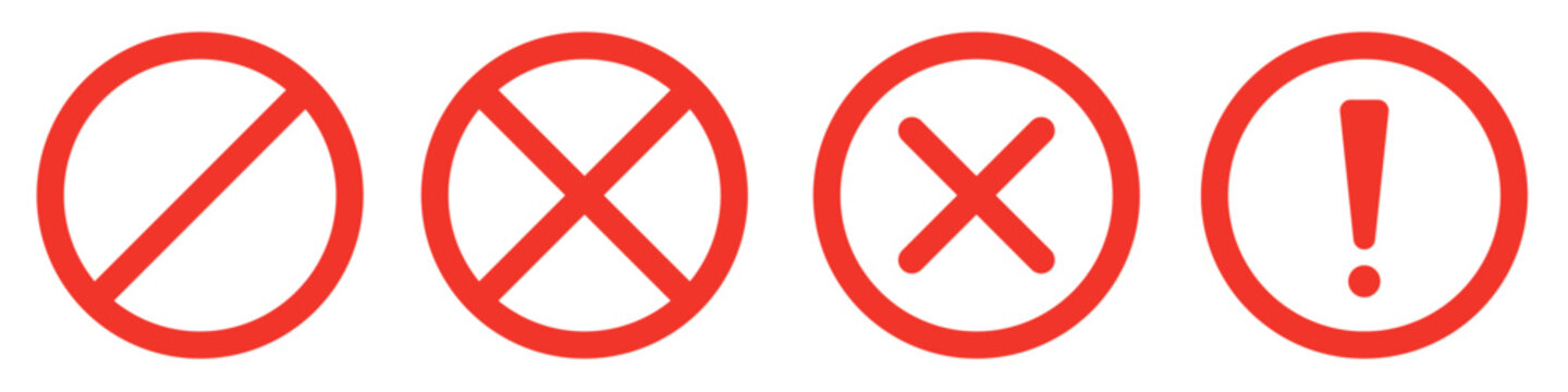 vector illustration: set of red prohibition signs and forbidden symbols collection isolated on white or transparent png