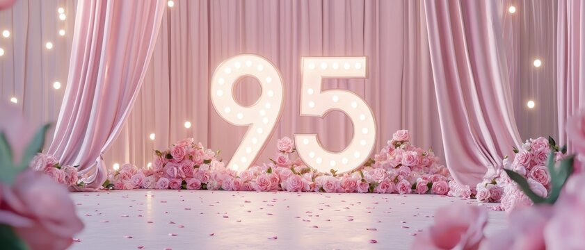 Elegant Celebration 95 Birthday Setup with Decorative Roses and Lights