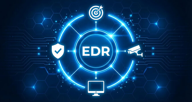 EDR concept, endpoint detection and response software concept, combine elements of both endpoint antivirus and endpoint management solutions to detect, investigate