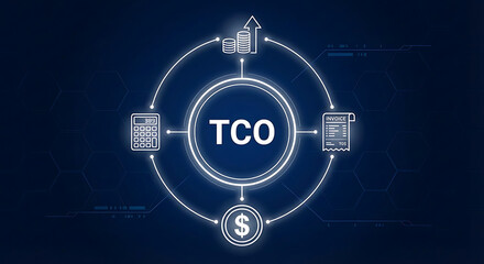 Fototapeta premium TCO Total cost of ownership concept with icons of invoice,coins, calculator and sum of cost new
