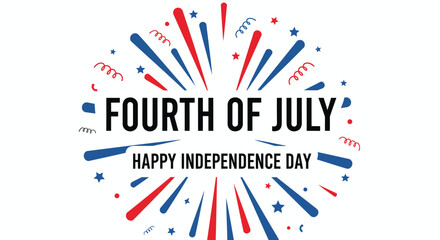 Obraz premium Fourth of July celebration badge, red white and blue fireworks explosion with text, Happy Independence Day, for banner or poster