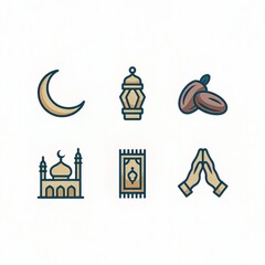 clean islamic icon set vector illustration