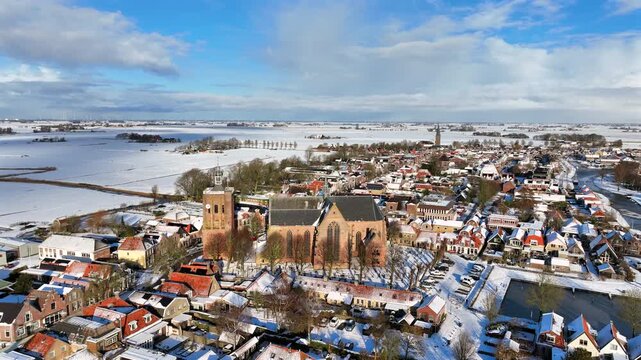 Snowy historic European city in winter