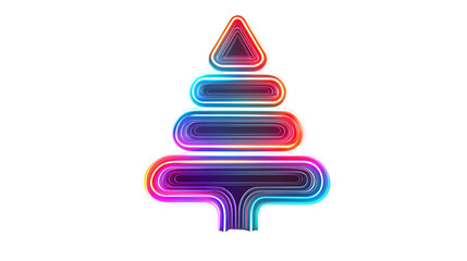 Futuristic neon Christmas tree with glowing gradient lights isolated on white background