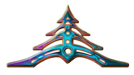 Futuristic neon Christmas star decoration glowing in vibrant holographic colors isolated