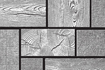 Black and White Wood Grain Texture Collage Background