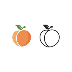 Minimal Peach Fruit Icon Flat and Line Style Vector Illustration