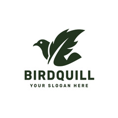 Obraz premium Creative Bird and Quill Pen Nib Education Logo Design