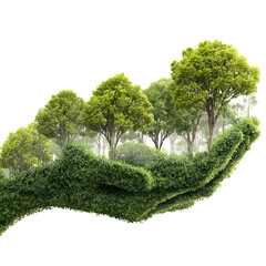 Green Trees Hand Concept Isolated on White Background for Eco-Friendly Designs