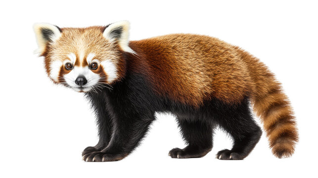 Red panda standing on transparent background, wildlife animal, nature photography