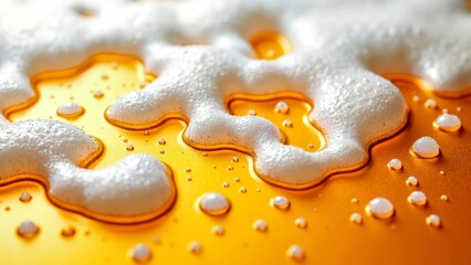 The scene of golden beer foam spreading on the soft and smooth body