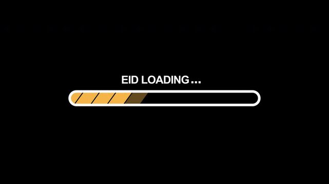 "Eid Loading" Progress Bar Animation: Yellow Striped Loading Status with Text for Ramadan Finale Countdown