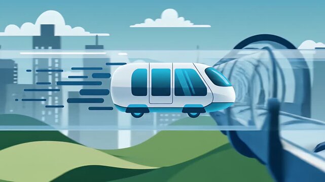 High-speed futuristic transport capsule moving through transparent tube
