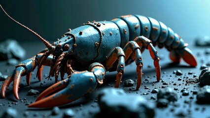 Red striped lobster, sandstone, underwater sci-fi creature map