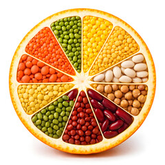 celebrating World Pulses Day on February 10, featuring a circular frame of mixed pulses and legumes including lentils, chickpeas, beans, and peas scattered on a soft pastel background. Natural texture