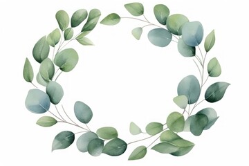 Obraz premium Eucalyptus circle leaf wreath plant dishware.