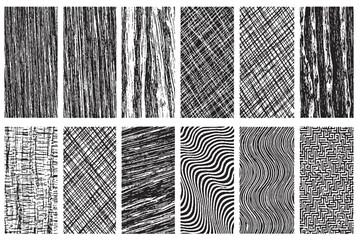 Abstract Black and White Hand-Drawn Texture Panels and Line Patterns