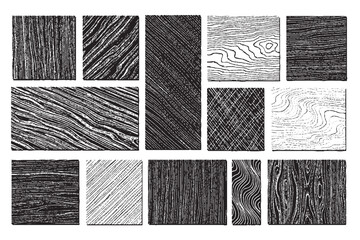Hand-Drawn Black and White Woodgrain and Abstract Line Texture Set
